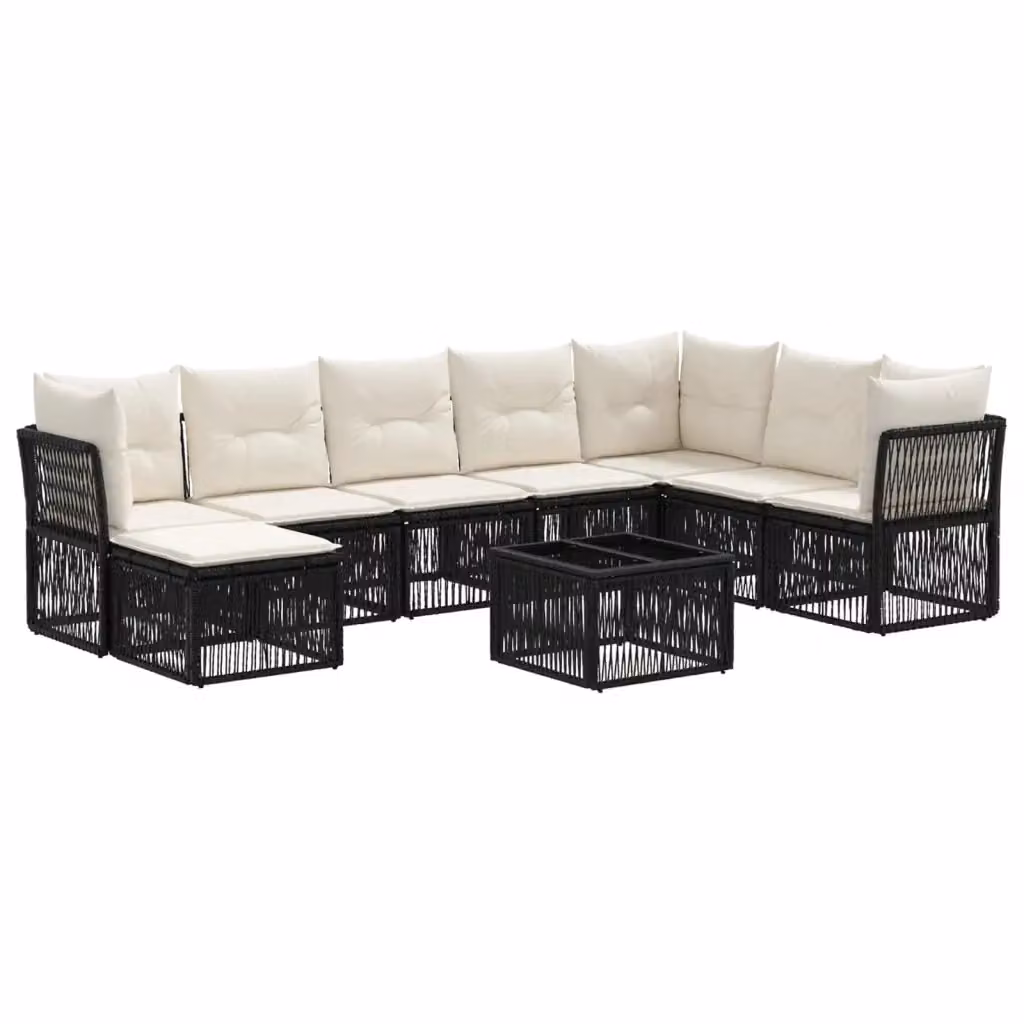 Set Divano da Giardino a L con Poltrona, Tavolino e Pouf vidaXL, 9 Pezzi, Nero – 2
