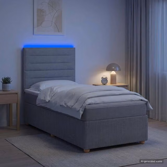 Letto Box Spring vidaXL con Materasso Ibrido e Illuminazione LED, Grigio e Bianco, L/P: 100 x 200 cm