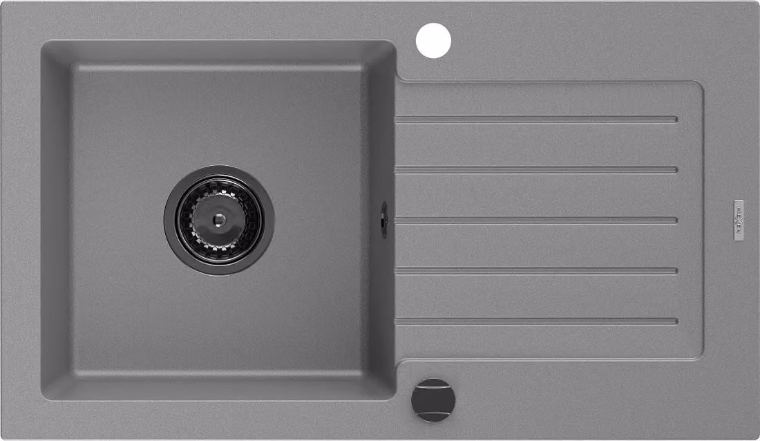 Mexen Pablo lavello in granito 1 vasca con gocciolatoio 752 x 436 mm, grigio, sifone nero - 6510751010-71-B