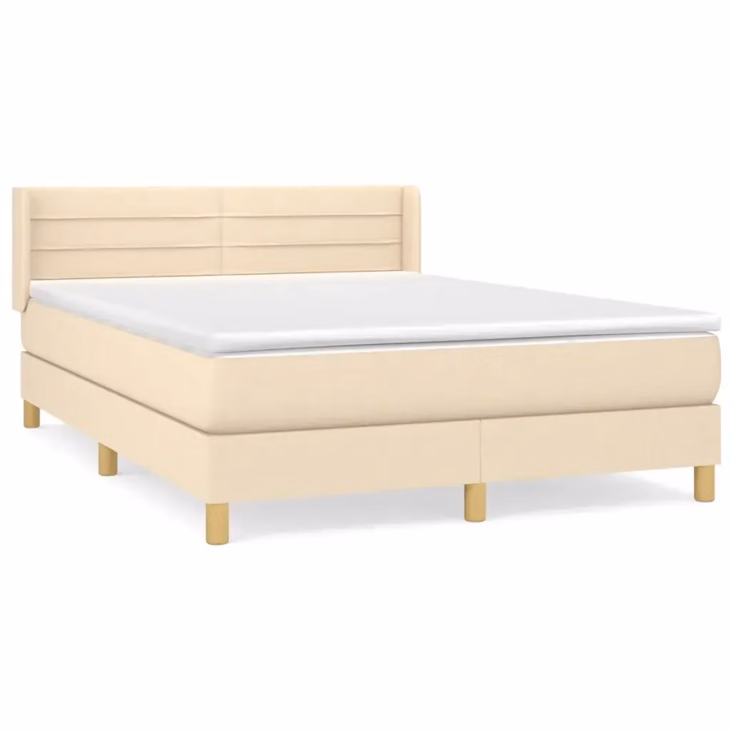 Letto Ibrido con Giroletto a Molle e Materasso vidaXL in Tessuto Beige e Bianco L/P/H: 140 x 200 x 88 cm – 2