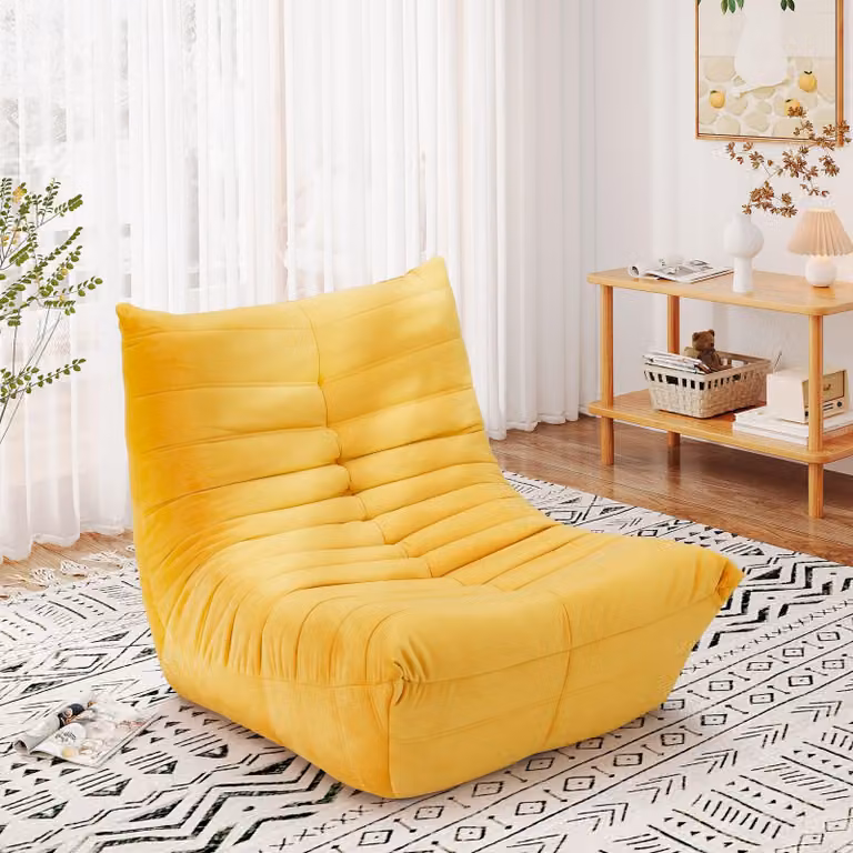 Poltrona da camino - Divano - Pouf - Poltrona relax - Giallo - Design ergonomico - Rivestimento in pelle scamosciata