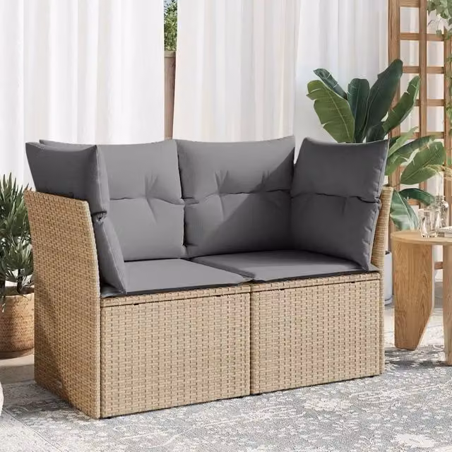 Divano da giardino a 2 posti vidaXL in polyrattan beige e grigio con cuscini inclusi