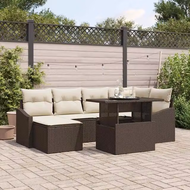 Set Divano da Giardino 7 pz Marrone e Crema 3357771