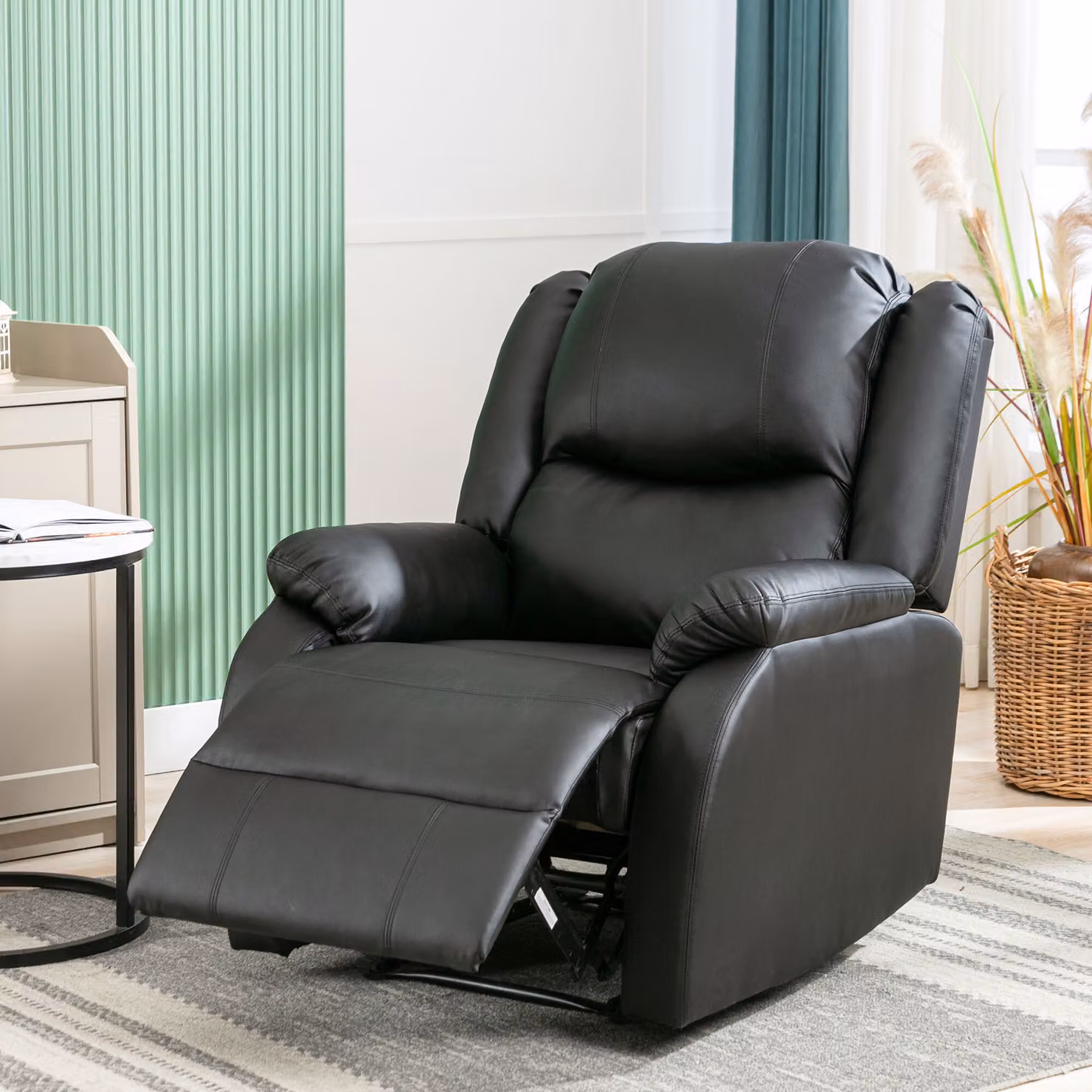 Merax poltrona reclinabile poltrona massaggiante regolabile con funzione reclinabile in Pelle finta, poltrona TV Poltrona TV con funzione relax, nera