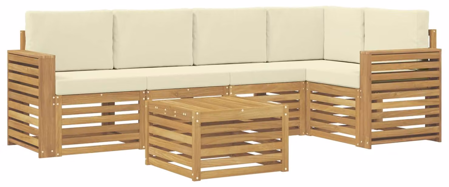 Set di divani da esterno, 6 pezzi, bianco e crema