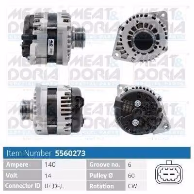 MEAT & DORIA 5560273 Alternatore LiMa 140 A 14 V per OPEL Mokka / Mokka X (J13), Astra J Sports Tourer (P10), ASTRA J Meriva B (S10)