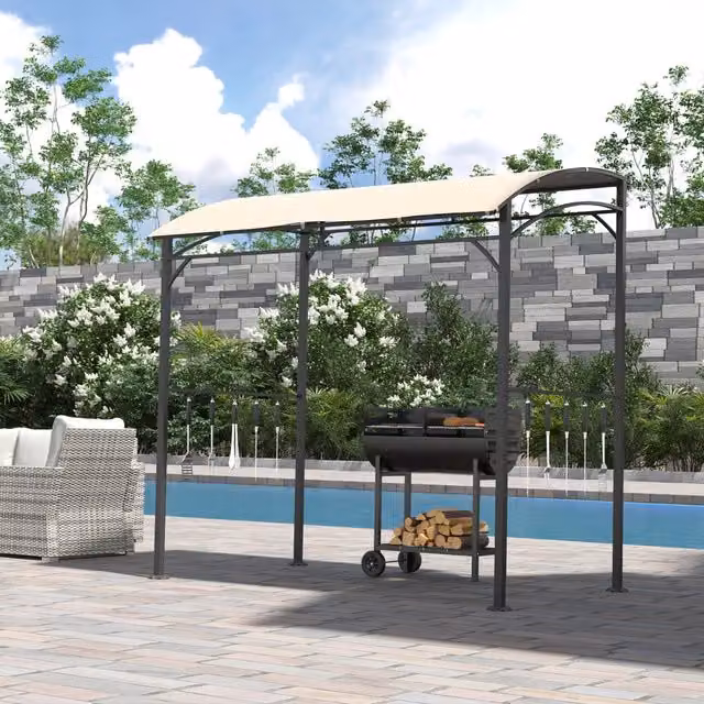 Gazebo da grill WISHDOR in poliestere beige con struttura metallica e 10 ganci, L 215 cm x P 150 cm x H 220 cm – 1