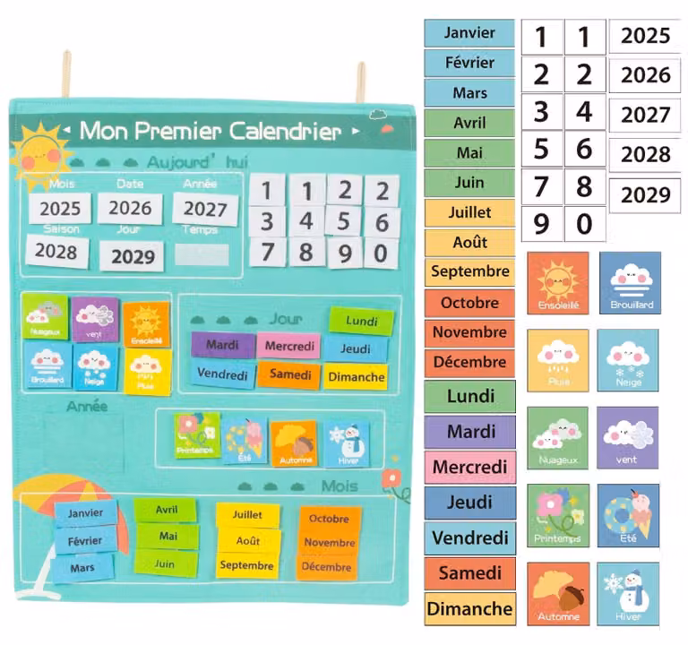 Calendario da parete educativo in feltro per bambini