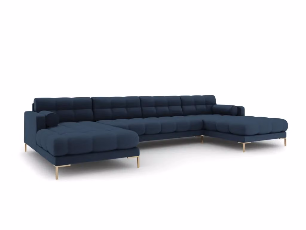 Divano panoramico Bali da 7 posti Cosmopolitan Design in tessuto blu con dettagli oro – 2