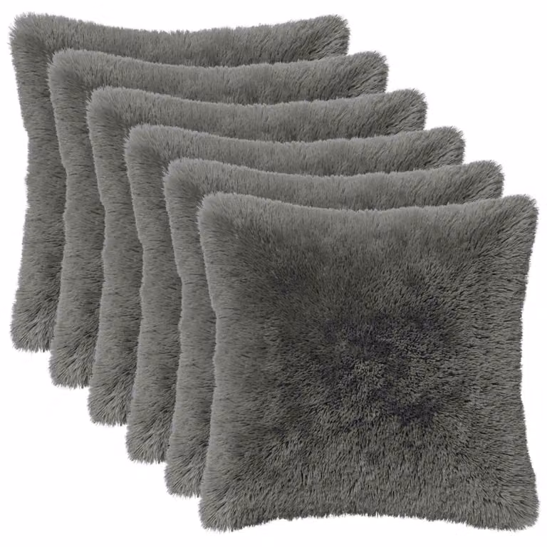 Set di 6 federe vidaXL HEERLEN in pile grigio chiaro, 45 x 45 cm