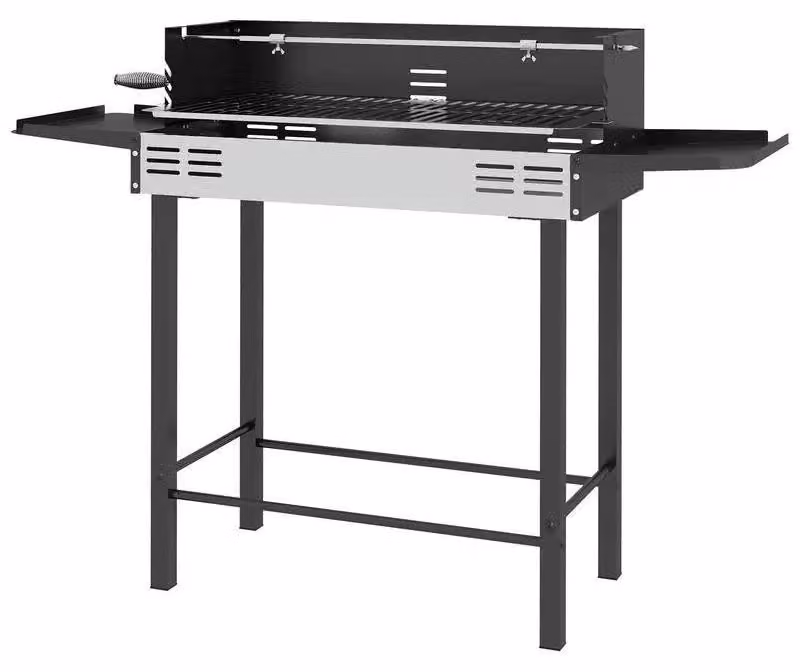 Griglia da giardino - Griglia a carbone per barbecue - 118x32x90 cm - Griglia regolabile in altezza - Con spiedo rotante - Adatta per giardino e campeggio - Colore: nero