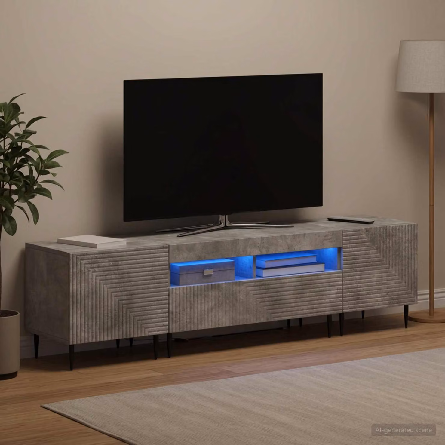 Mobile TV LED vidaXL in stile moderno, Grigio Cemento e Legno ingegnerizzato, L 120 cm x P 43 cm x H 76 cm