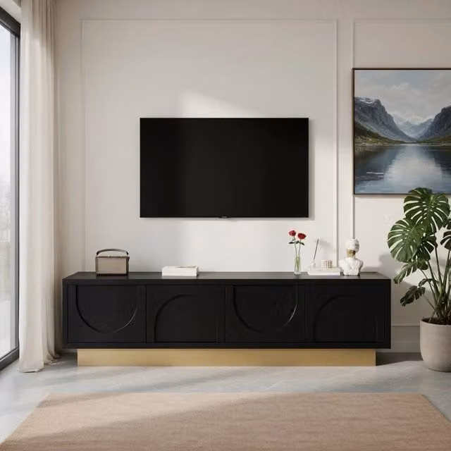 Cassettiera per TV nera in MDF lunghezza 175 cm