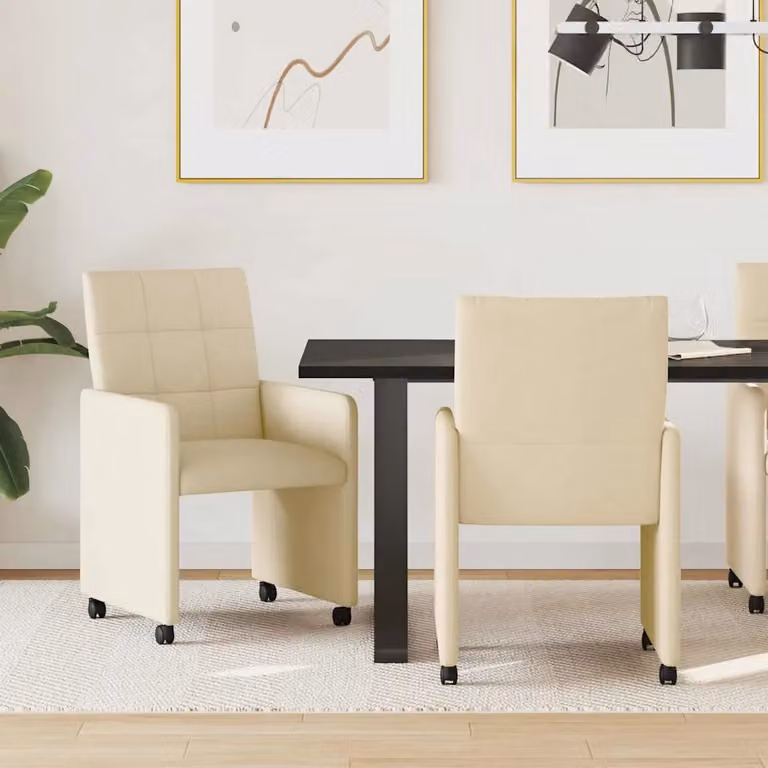 Set di 2 sedie da pranzo con ruote e braccioli vidaXL in tessuto beige L: 58 cm, P: 65 cm, H: 94 cm