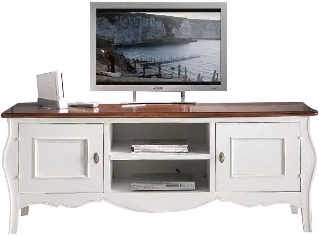 Porta TV in legno stile shabby chic bicolore bianco e marrone Mobili 2G L/P/H: 160 x 50 x 61 cm