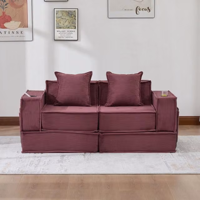 Divano Letto 2 Posti con Poggiapiedi e Cuscini ¨C MINIMAL ¨C Tessuto