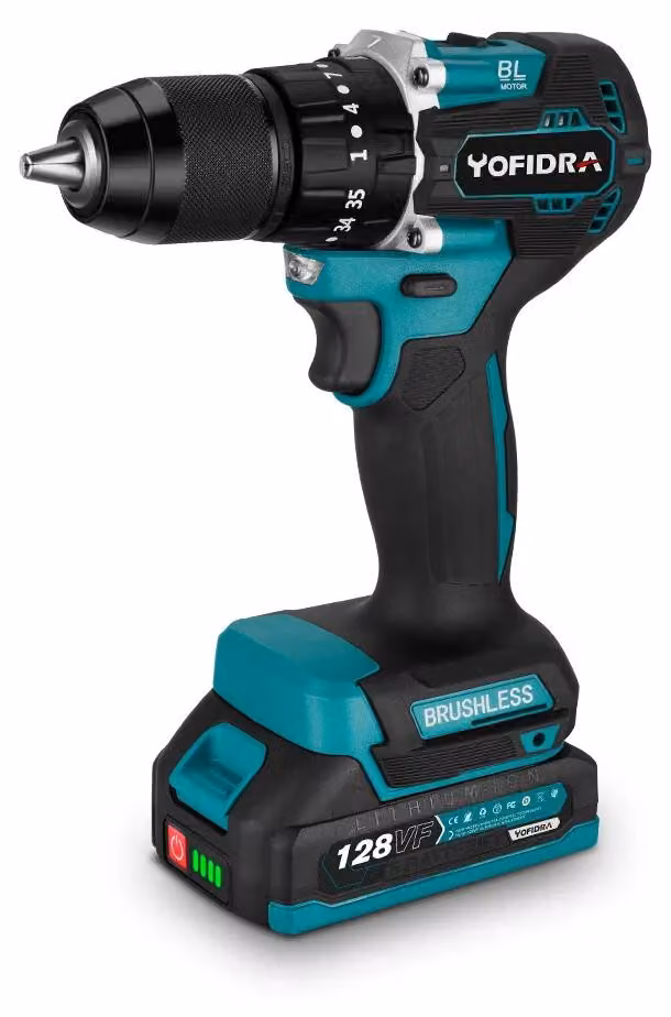 Trapano avvitatore a batteria - Motore brushless da 18V - Mandrino autoserrante da 13 mm - 35+3 livelli di coppia - 2 velocità, 2000 giri/min - con 2 batterie