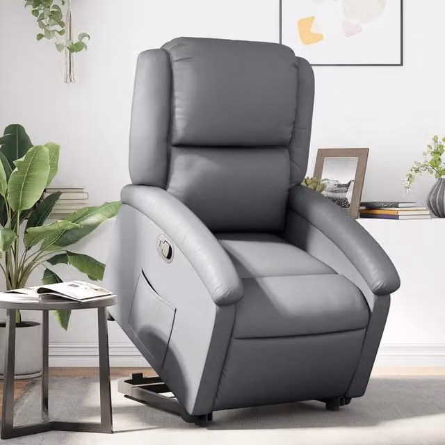 Poltrona Alzapersona Reclinabile vidaXL in Similpelle Grigia con Assistenza Sollevamento Elettrica e Braccioli – 1