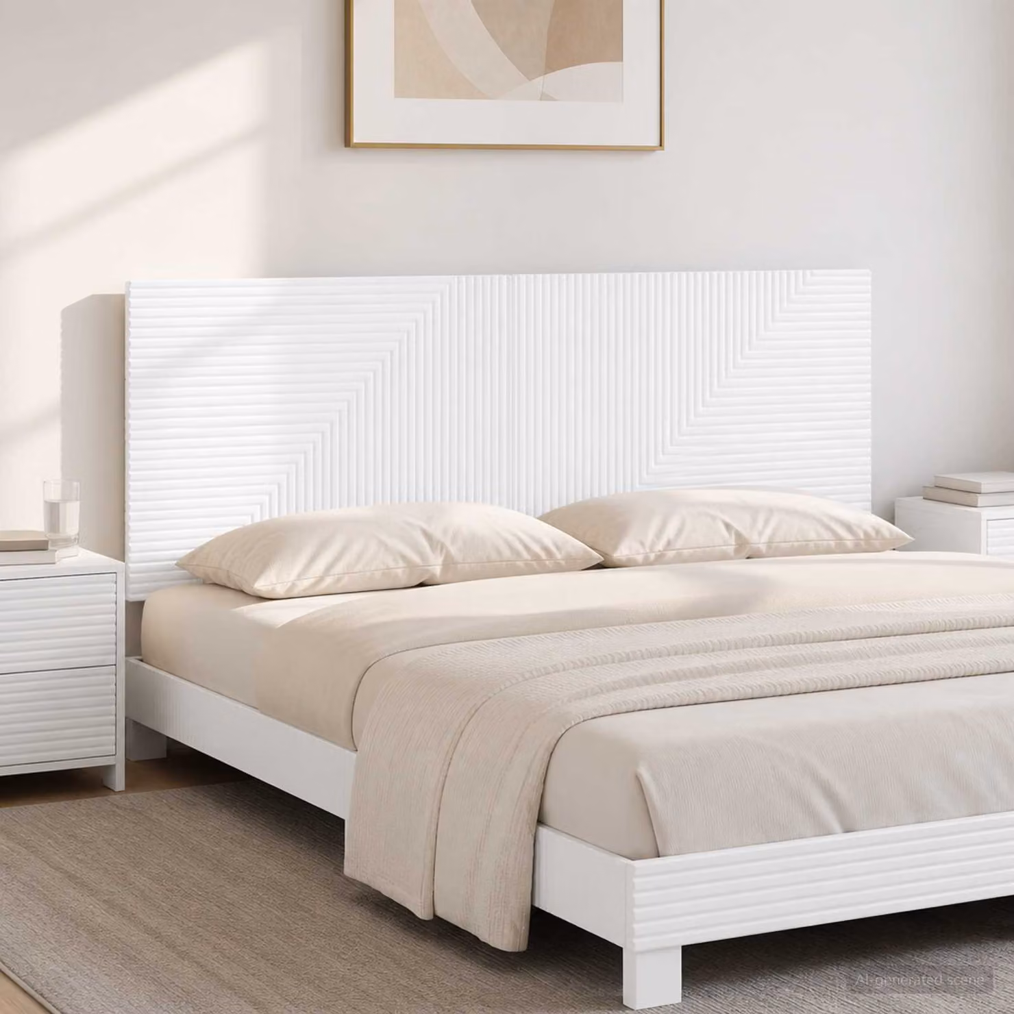 Testiera da muro vidaXL HAARLEM in legno ingegnerizzato bianco lucido con ripiano integrato L 140 x H 50 x P 12,15 cm