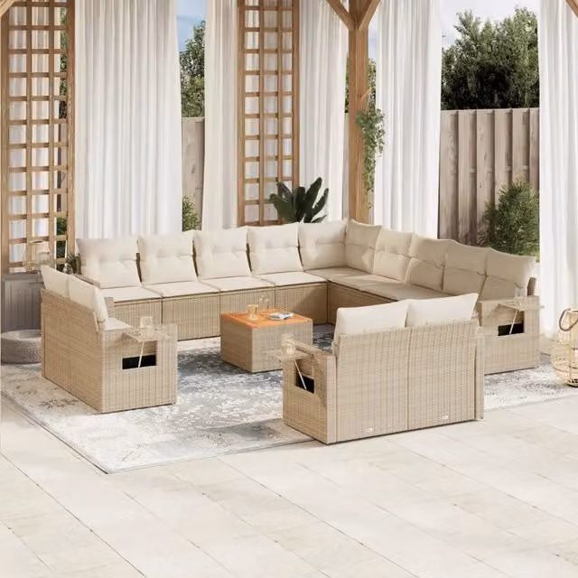 Set di Divani da Giardino vidaXL in Polyrattan Beige con Cuscini e Tavolino da Esterno – 1