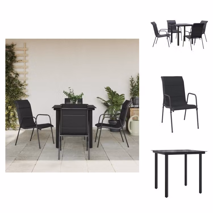 vidaXL Set da pranzo da giardino 5 pezzi in acciaio nero e textilene - Set di mobili da giardino