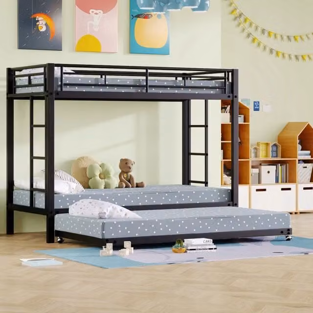 Letto a castello 90x200 - Xylo - Nero con letto estraibile