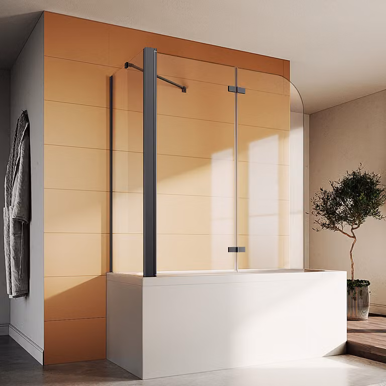 SONNI Attacco per vasca con pannelli laterali, 120x140x70cm Cabina doccia nera, vetro pieghevole NANO 6mm