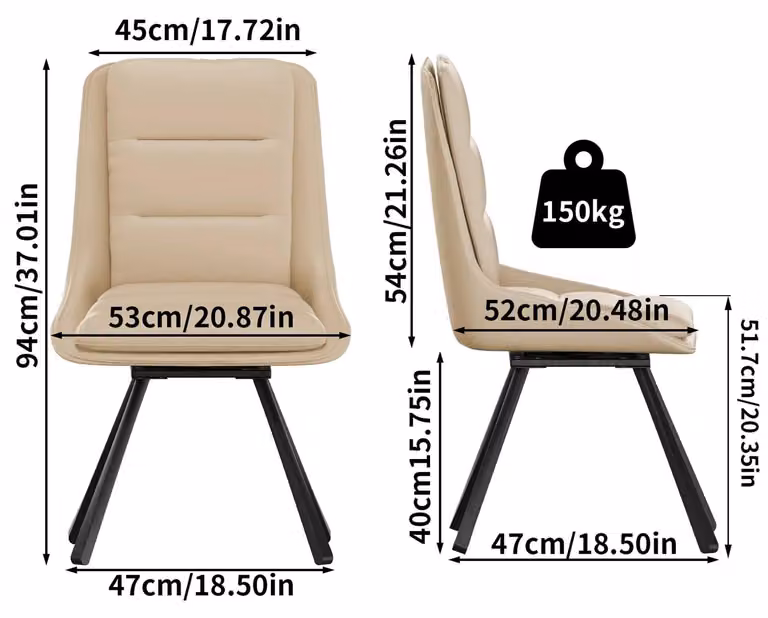 Sedie da pranzo – Set di 2 – Rotazione a 360° – Schienale alto – Ecopelle – Struttura in legno