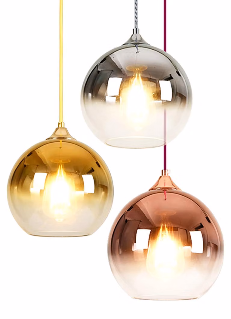Lampada a sospensione in vetro con effetto sfumatura di colore, finitura rosa oro, 30 cm