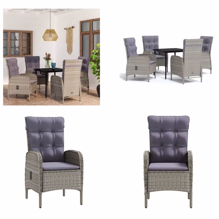 vidaXL Set da pranzo da giardino 5 pezzi con cuscini grigio e nero - Set da pranzo da giardino - Set da pranzo da giardino - Set di mobili da giardino - Set di mobili da giardino