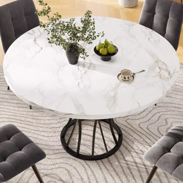 Set tavolo da pranzo rotondo 80 cm con 4 sedie in velluto grigio