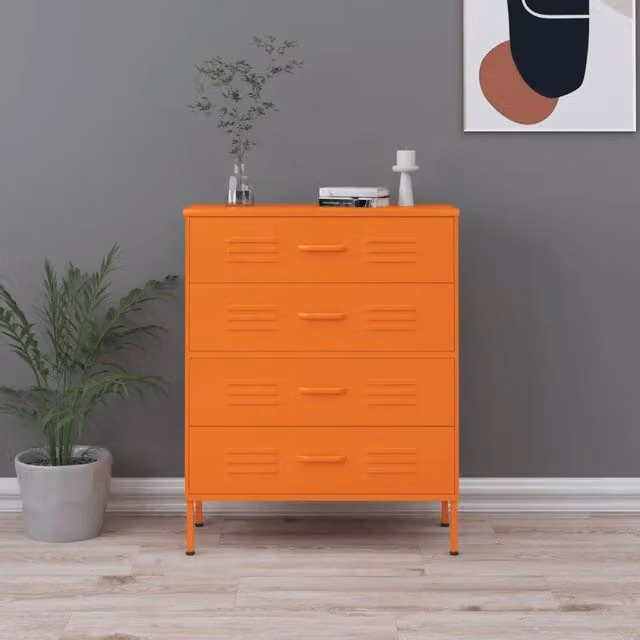 vidaXL Cassettiera in Acciaio Arancione Opaco L: 80 cm, P: 25 cm, H: 101,5 cm