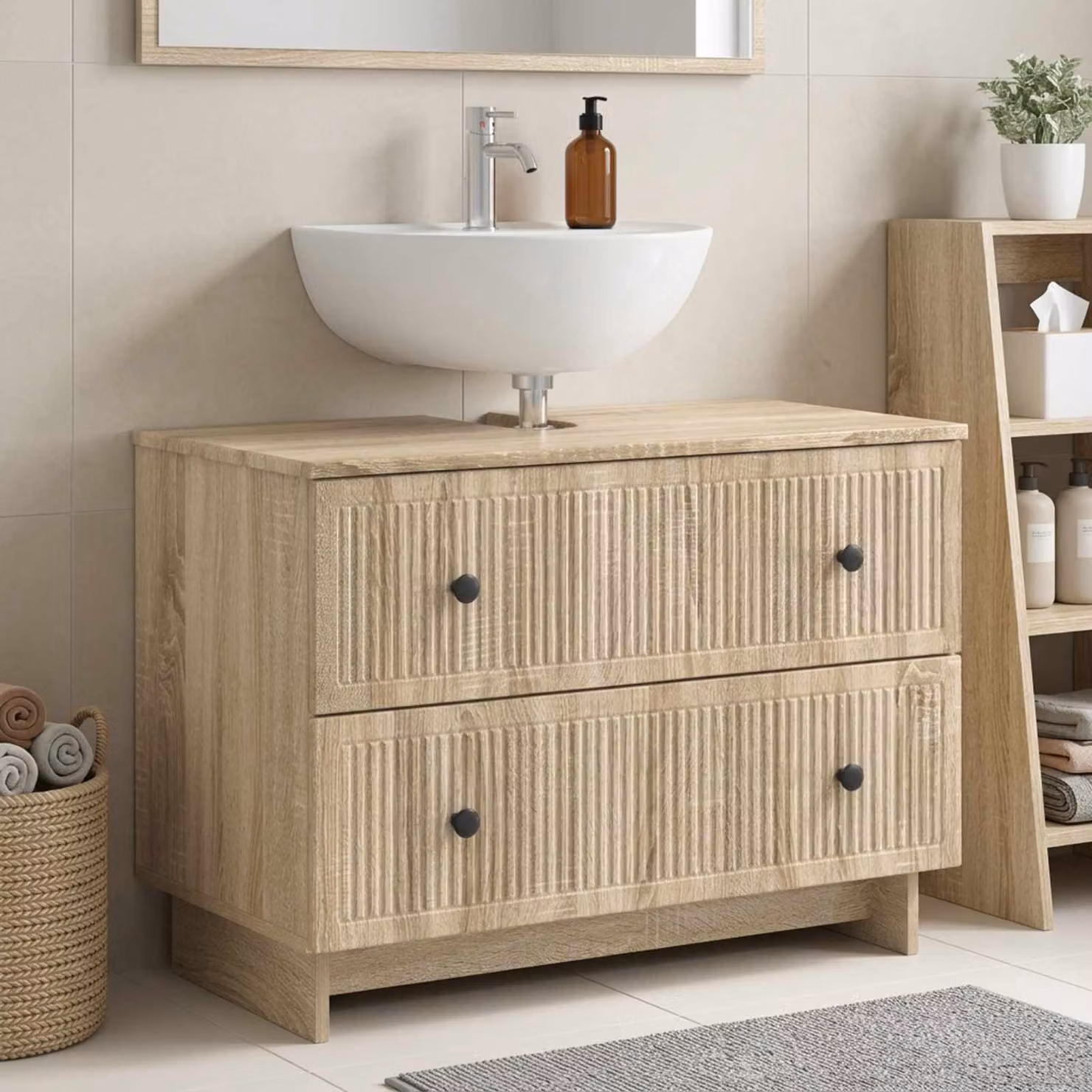 Armadio per lavabo da bagno moderno vidaXL EDE colore Rovere Sonoma L: 82 cm, P: 41 cm, H: 59 cm