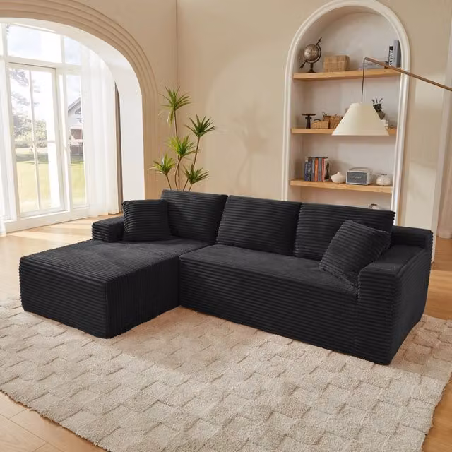 Divano modulare 252.5x163.0x65.0 cm con 4 configurazioni in schiuma e molle nero