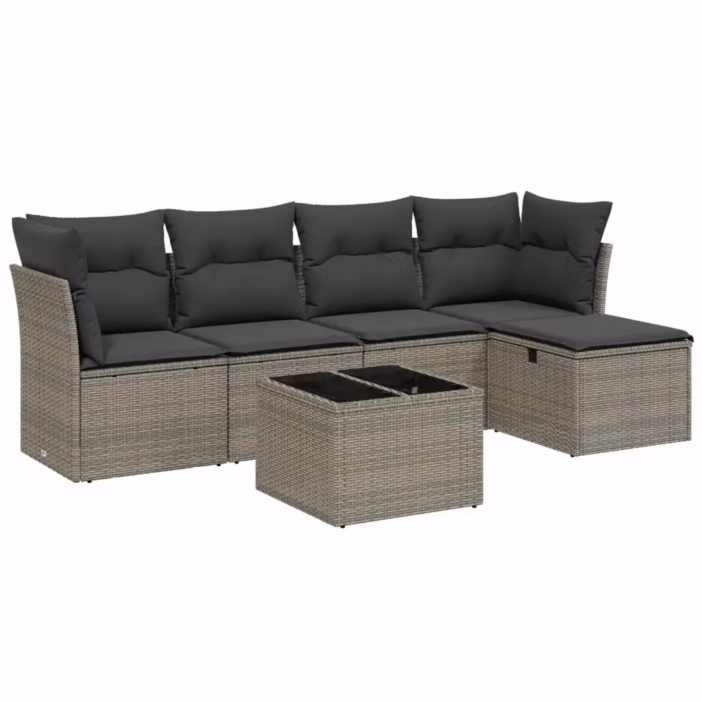 Set Divano da Giardino 6 pz vidaXL in Polyrattan Grigio con Cuscini e Tavolino – 2