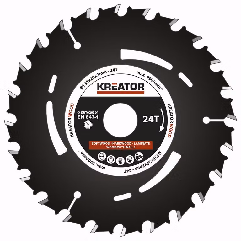 Lama circolare 135 x 20 x 2 mm per legno incl. anelli di riduzione - Diametro: 135 mm