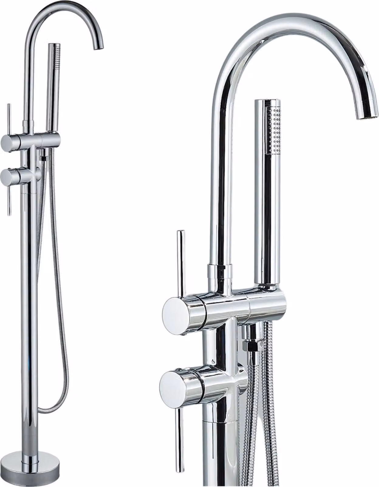 Miscelatore da bagno freestanding ARI, beccuccio girevole 360 gradi, cartuccia in Vetroceramica, ottone, cromato argento