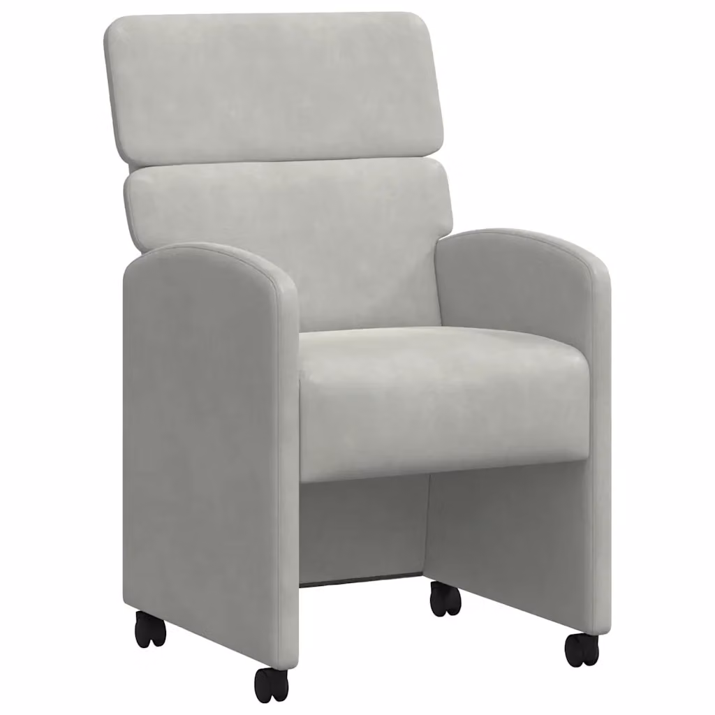 Set di 2 sedie da pranzo vidaXL in velluto grigio chiaro con ruote e braccioli, L: 58 cm, P: 65 cm, H: 98 cm – 2