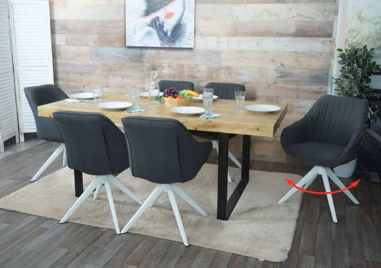 set di 6 sedie per sala da pranzo HWC-K27, sedia da cucina Sedia con braccioli, girevole tessuto/tessuto ~ grigio scuro