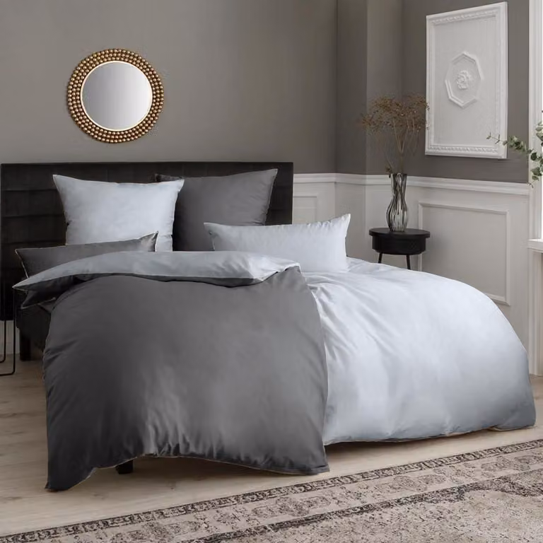 Set di lenzuola grigio, 135x200 cm, 4 pezzi, in microfibra, senza stiratura, anti-pieghe, con cerniera. Include: 2 lenzuola da 135x200 cm + 2 federe da 80x80 cm