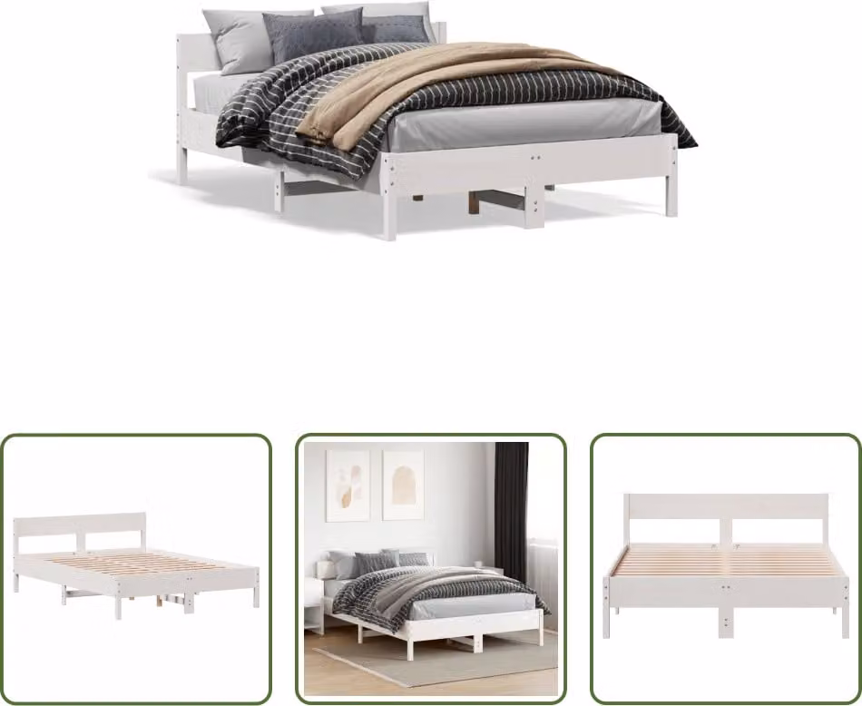 The Living Store Letto in legno massiccio senza materasso bianco 140x200 cm in legno di pino
