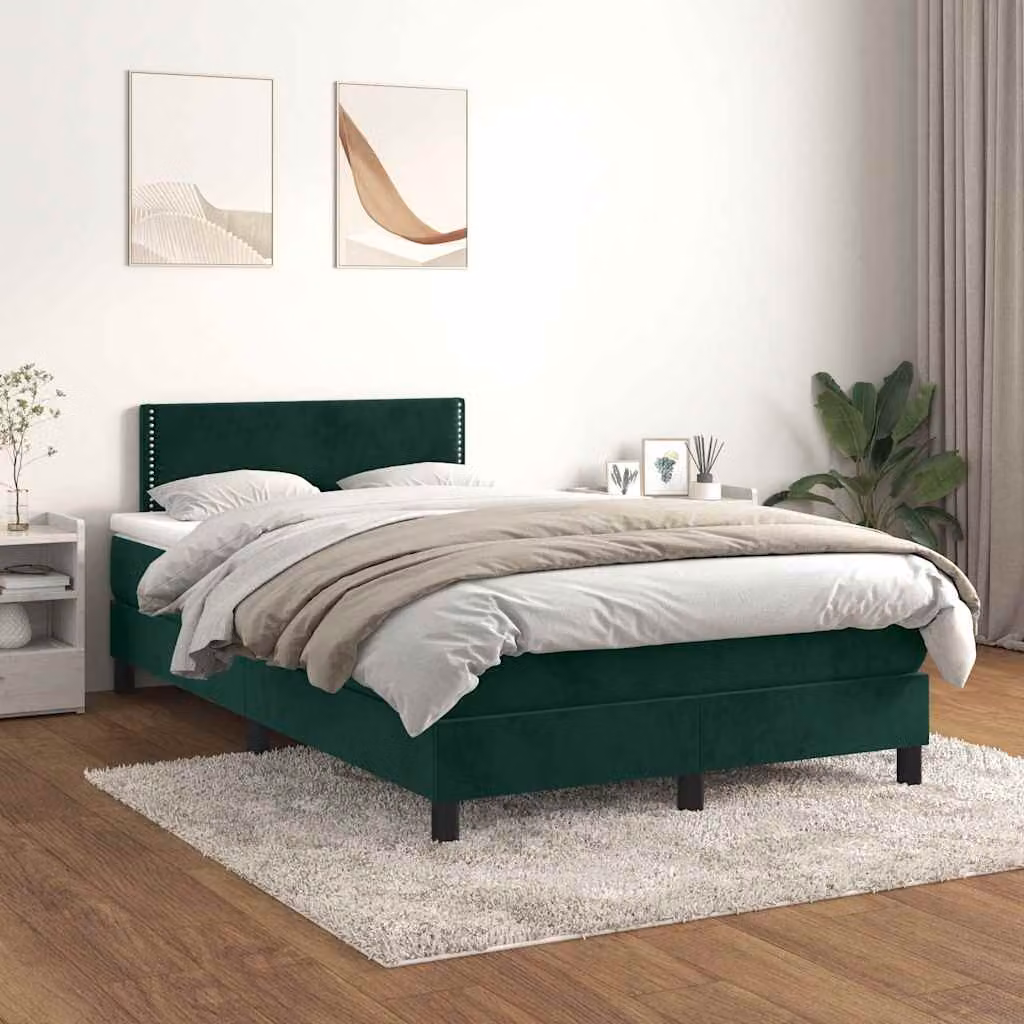 vidaXL Letto Ibrido con Giroletto a Molle e Materasso in Velluto Verde Scuro, L/P: 120 x 200 cm