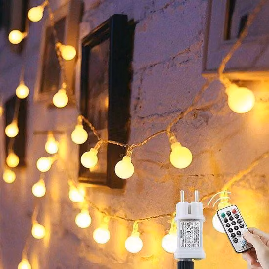 Ghirlanda luminosa a LED da 12 metri - Luci a LED rotonde - Con spina e alimentatore - Ideale per interni ed esterni - Perfetta come decorazione per balconi, camerette dei bambini e giardini
