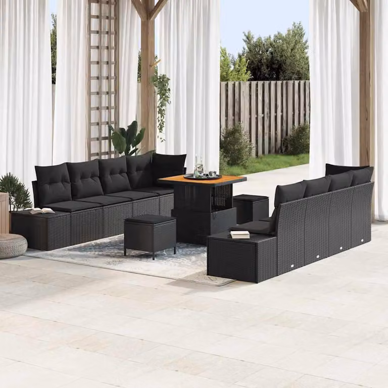 Maison Exclusive - Set da giardino composto da 11 pezzi, divano in rattan sintetico nero