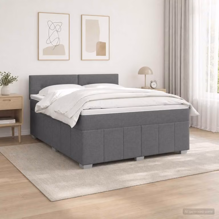 Maison Exclusive - Letto boxspring a LED con materasso, grigio scuro, 160 x 200 cm, tessuto