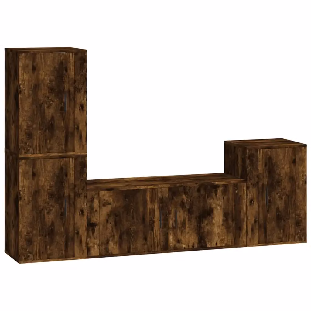 Set di mobili porta TV 4 pezzi vidaXL in legno multistrato color rovere fumo marrone opaco per soggiorno – 2