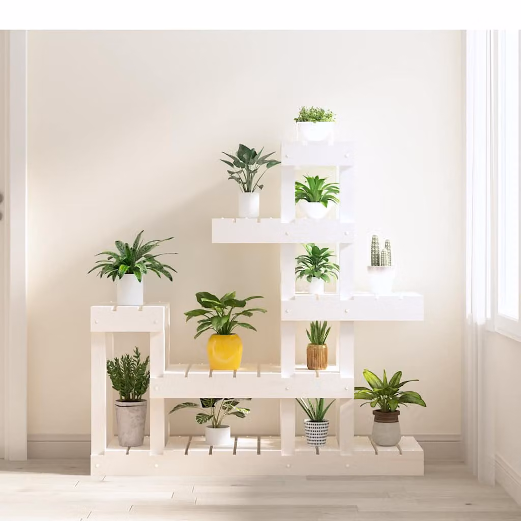 vidaXL Supporto per Piante in Legno di Pino Massello Bianco, L 92 cm x P 25 cm x H 97 cm