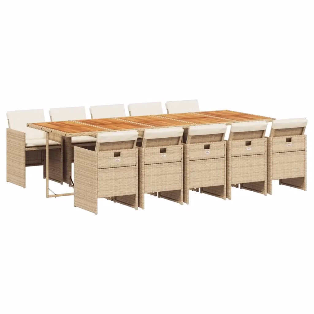 Set da pranzo da giardino vidaXL in polyrattan e legno di acacia con 11 pezzi e cuscini beige – 2