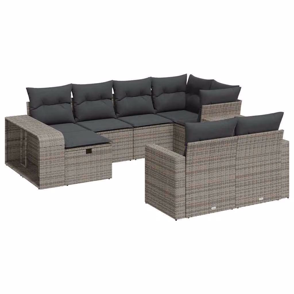 Set Divano da Giardino 10 pz con Cuscini Grigio in Polyrattan