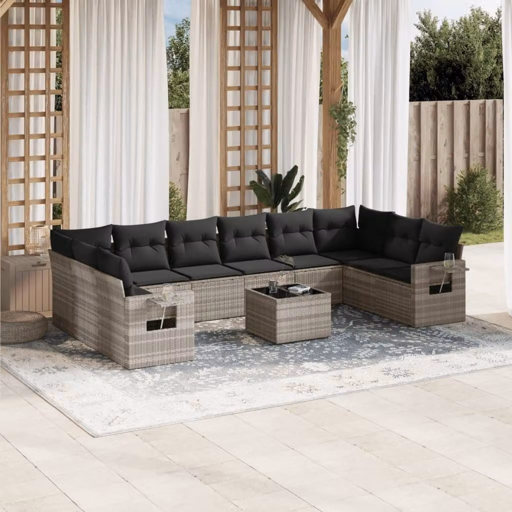 Maison Exclusive - Set da giardino 11 pezzi con cuscini Grigio chiaro Polyrattan